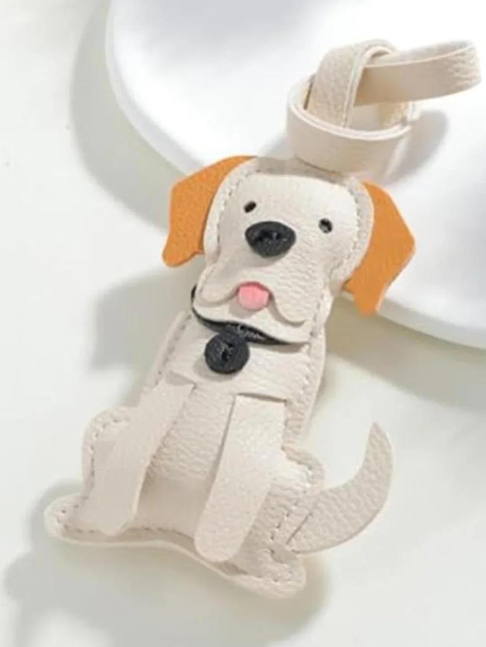 White Brown Dog Bag Charm Keychain Cute Purse Handbag Accessory
